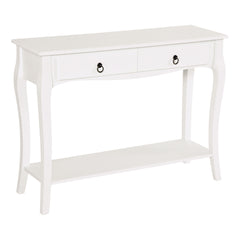 Kozy Console Table Modern Sofa Side Desk with Storage Shelves Drawers for Living Room Entryway Bedroom Ivory White