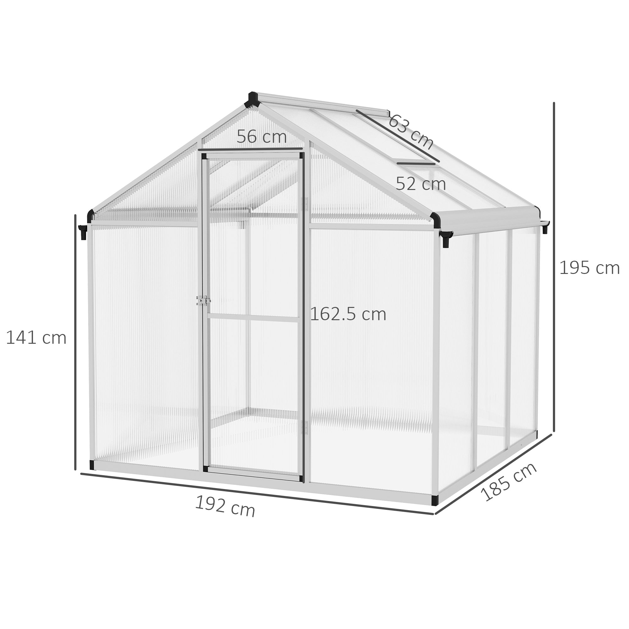 Outsunny 6x6ft Clear Polycarbonate Greenhouse Aluminium Frame Large Walk