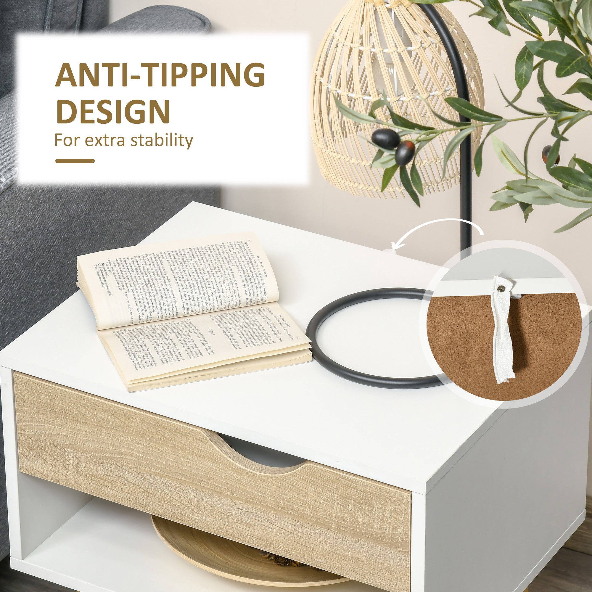 Kozy Set of 2 Bedside Table with Drawer and Shelf