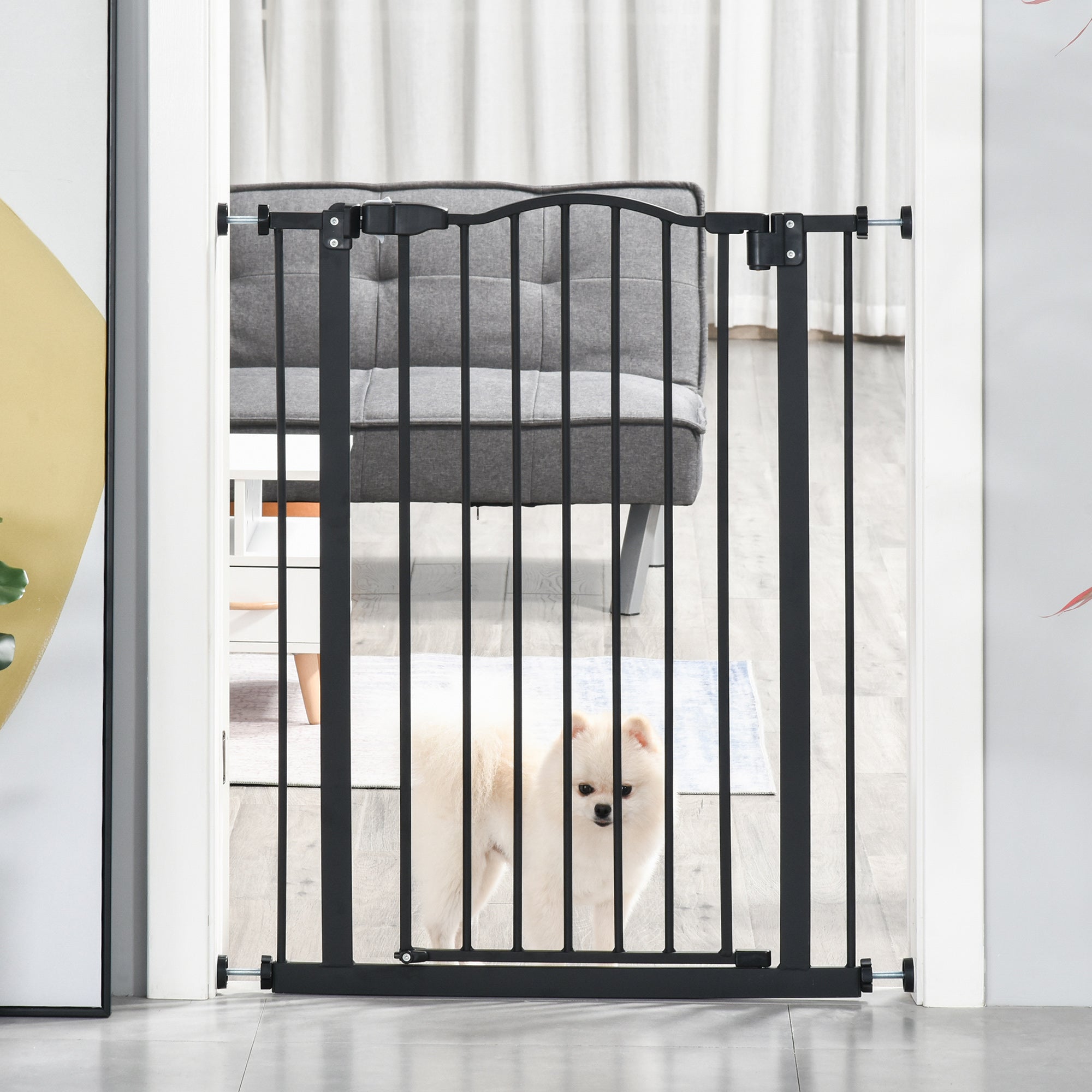Kozy Pressure Fit Dog Stair Gate No Drilling Safety Gate Auto Close for Doorways, Hallways, 74-80cm Adjustable, 94cm Tall, Black