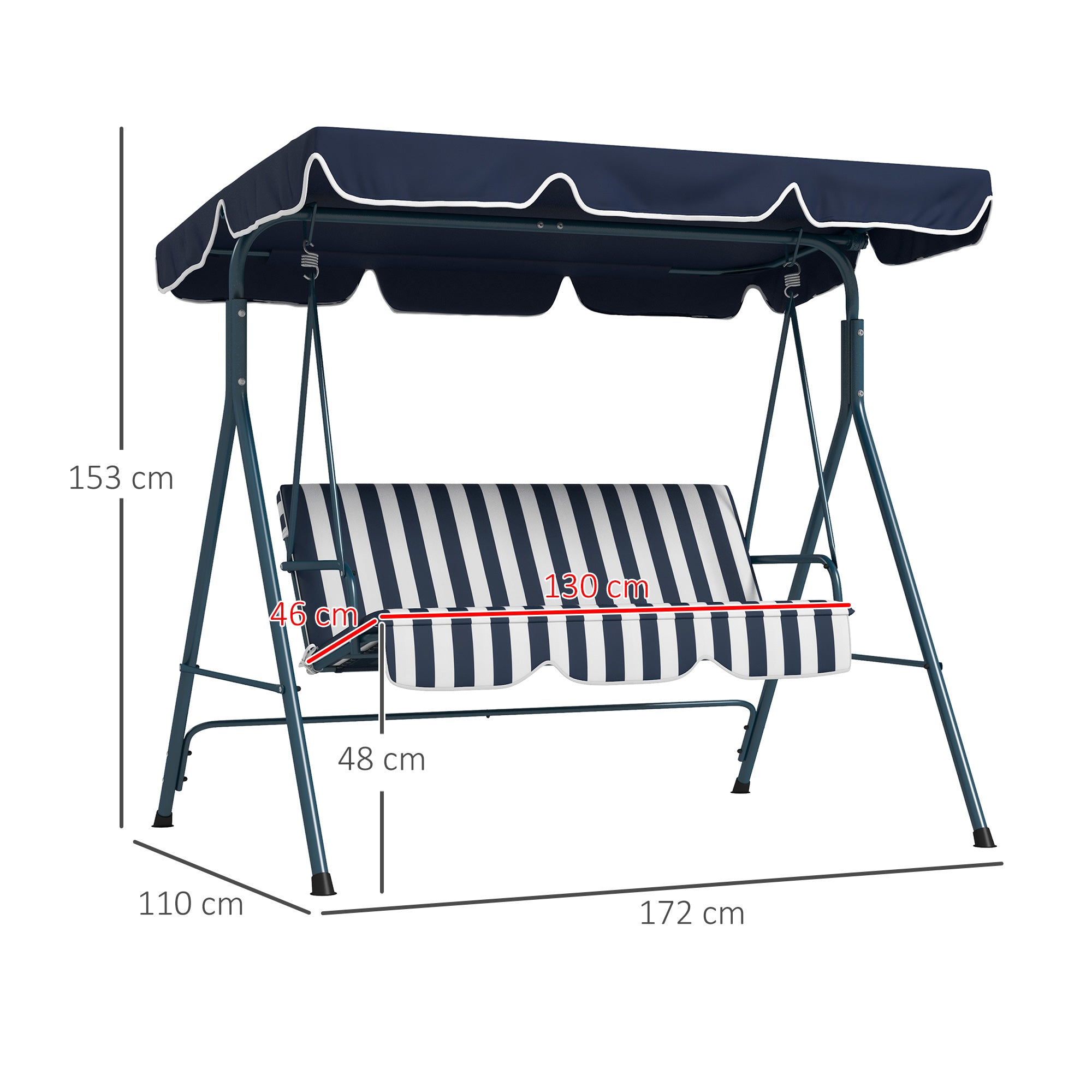 Outsunny 3 Seater Canopy Swing Chair Heavy Duty Outdoor Garden Bench with Sun Cover Metal Frame