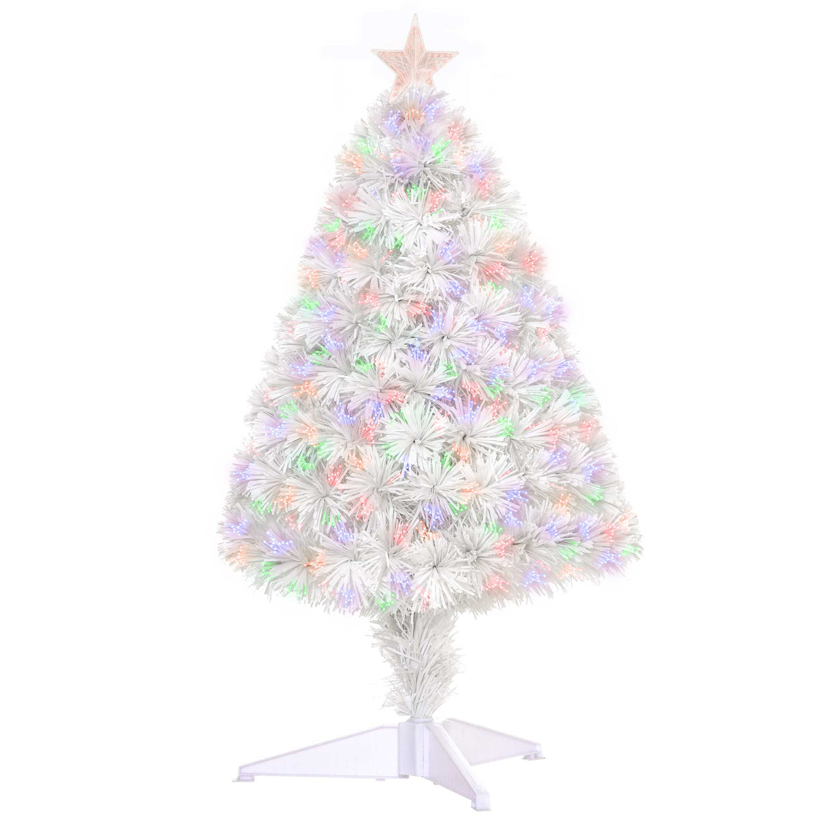 Kozy 2.5FT Prelit Artificial Tabletop Christmas Tree with Fibre Optics Holiday Home Xmas Decoration for Table and Desk, White