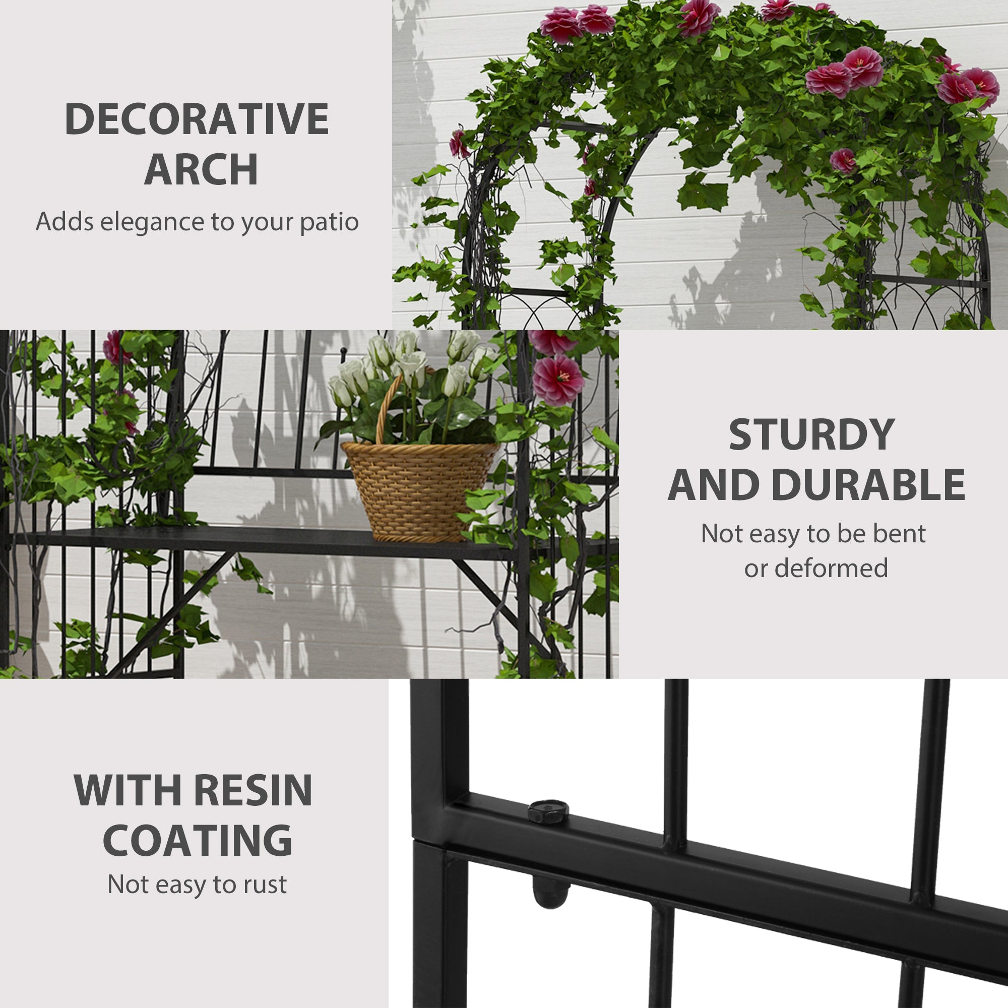 Kozy Garden Metal Arch Bench Outdoor Patio Rose Trellis Arbour Pergola for Climbing Plant Antique Style 2-Seater Chair, Black