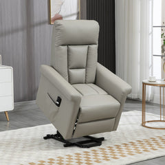 HOMCOM Power Lift Chair, PU Leather Recliner Sofa Chair for Elderly with Remote Control, Side Pocket, Grey | Aosom UK