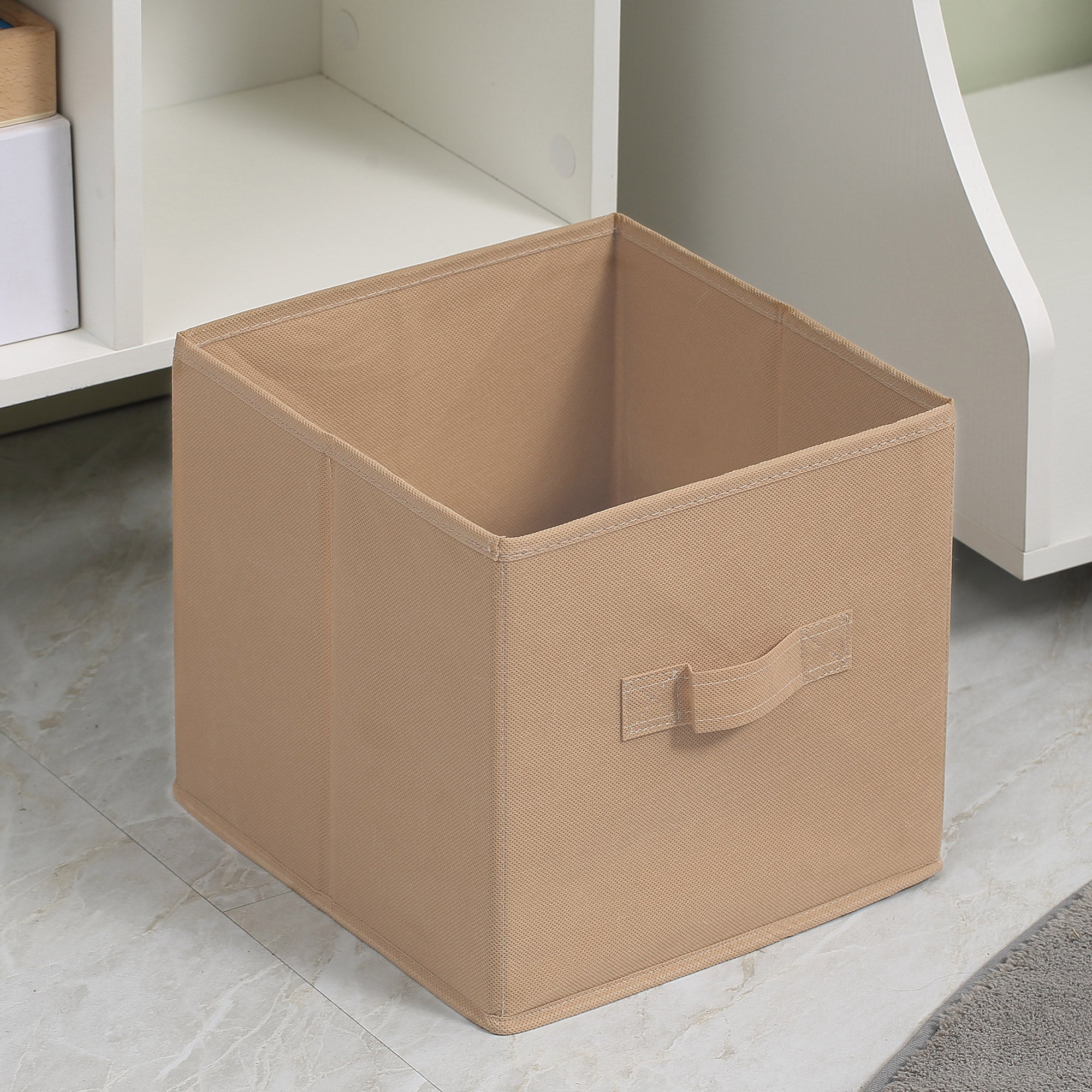 Kozy Freestanding 4 Cube Unit Cabinet Unit w/ 3 Fabric Drawers Handles Home Office Storage Shelves