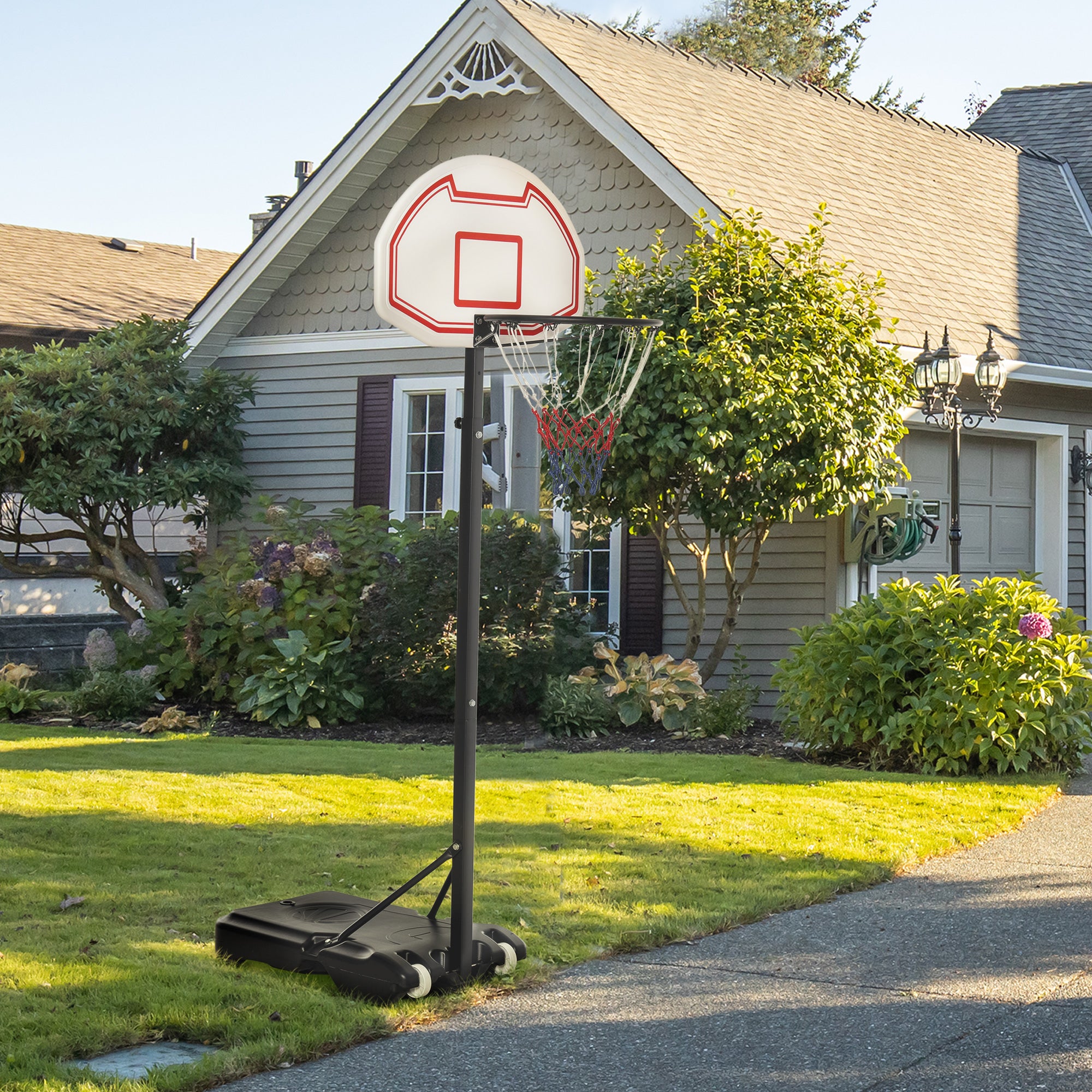 HOMCOM Portable Basketball Hoop Stand with Wheels, Adjustable Height, Indoor/Outdoor, Black & White