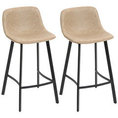 Kozy Bar Stools Set of 2, PU Leather Dining Stools with Backrest, Footrest, for Kitchen, Counter, Breakfast Bar, Light Brown