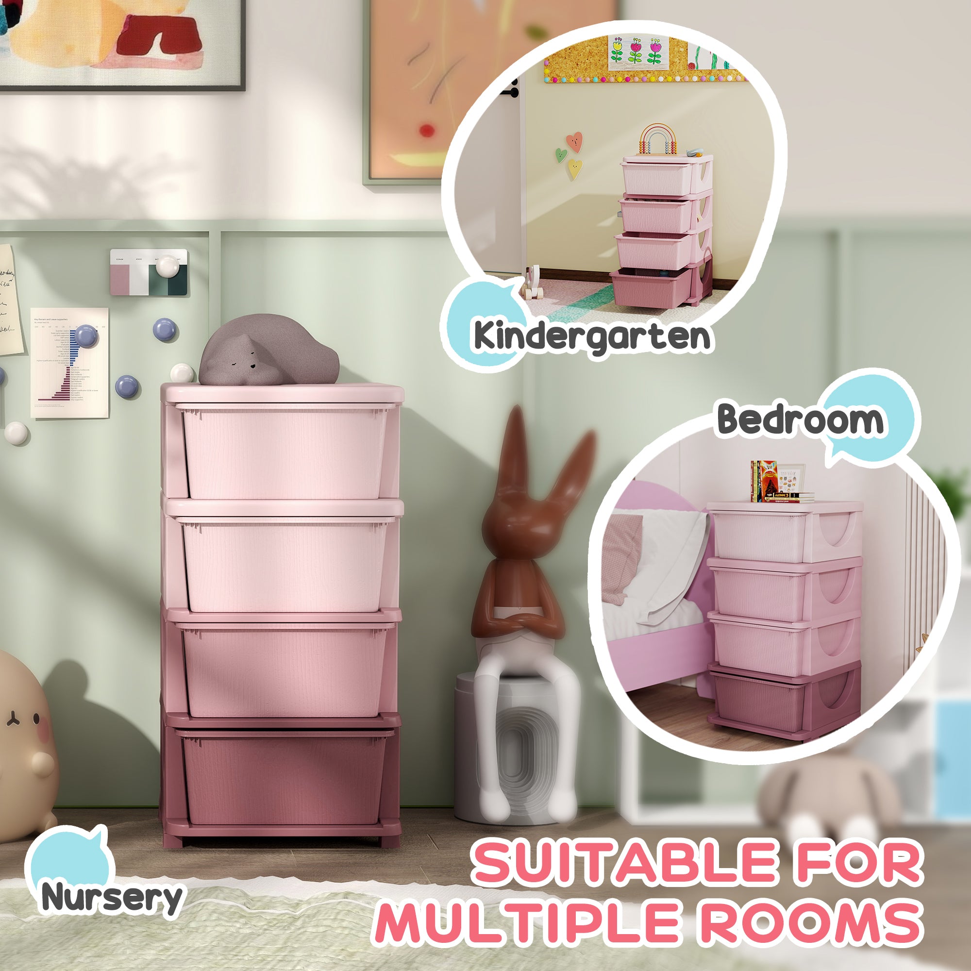 Kozy - Four-Tier Kids Storage Boxes, with Four Drawers, Pink