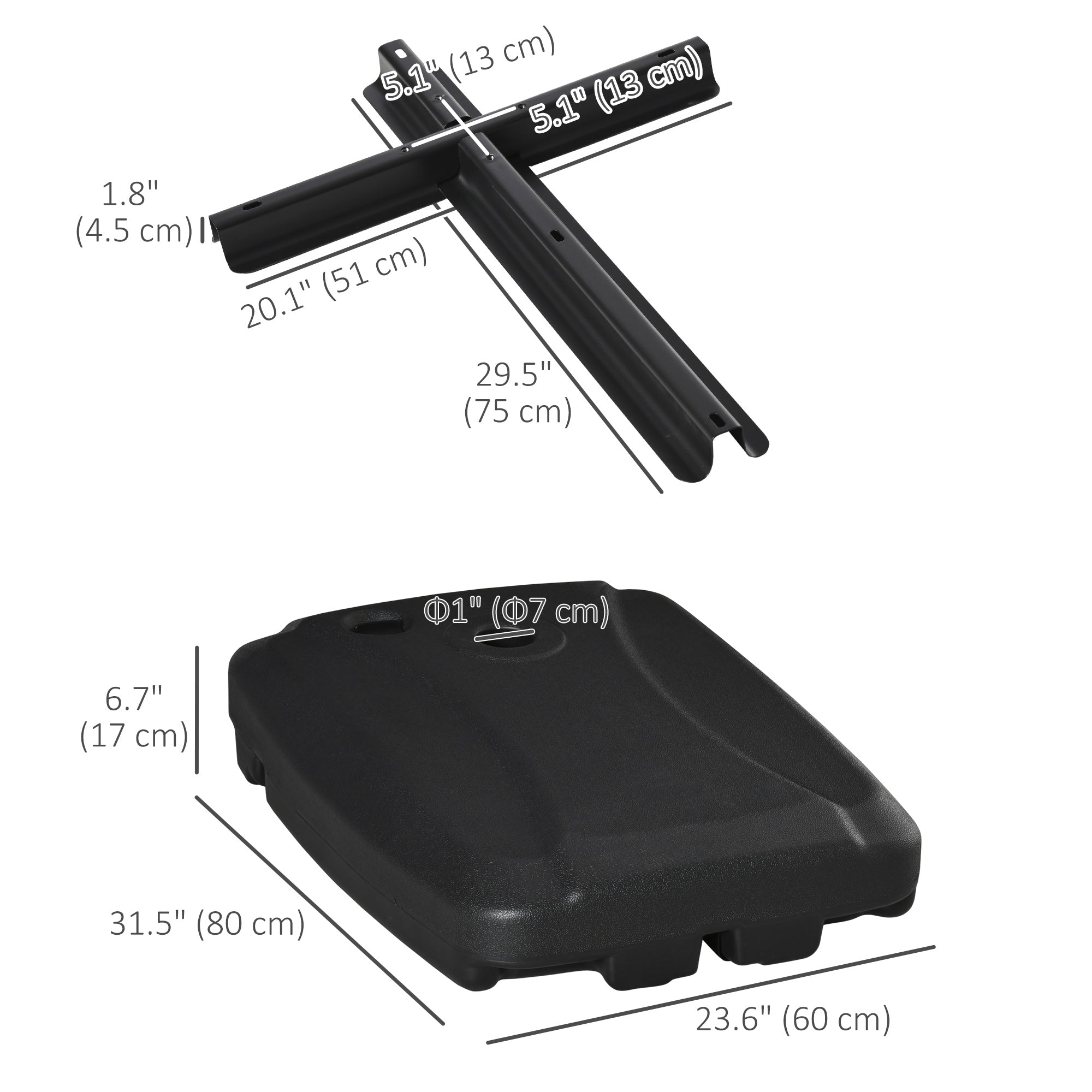 Kozy Parasol Base, Water and Sand Filled, Up to 75kg, Portable Umbrella Stand Weights for Cantilever Banana Parasol with Wheels, Black