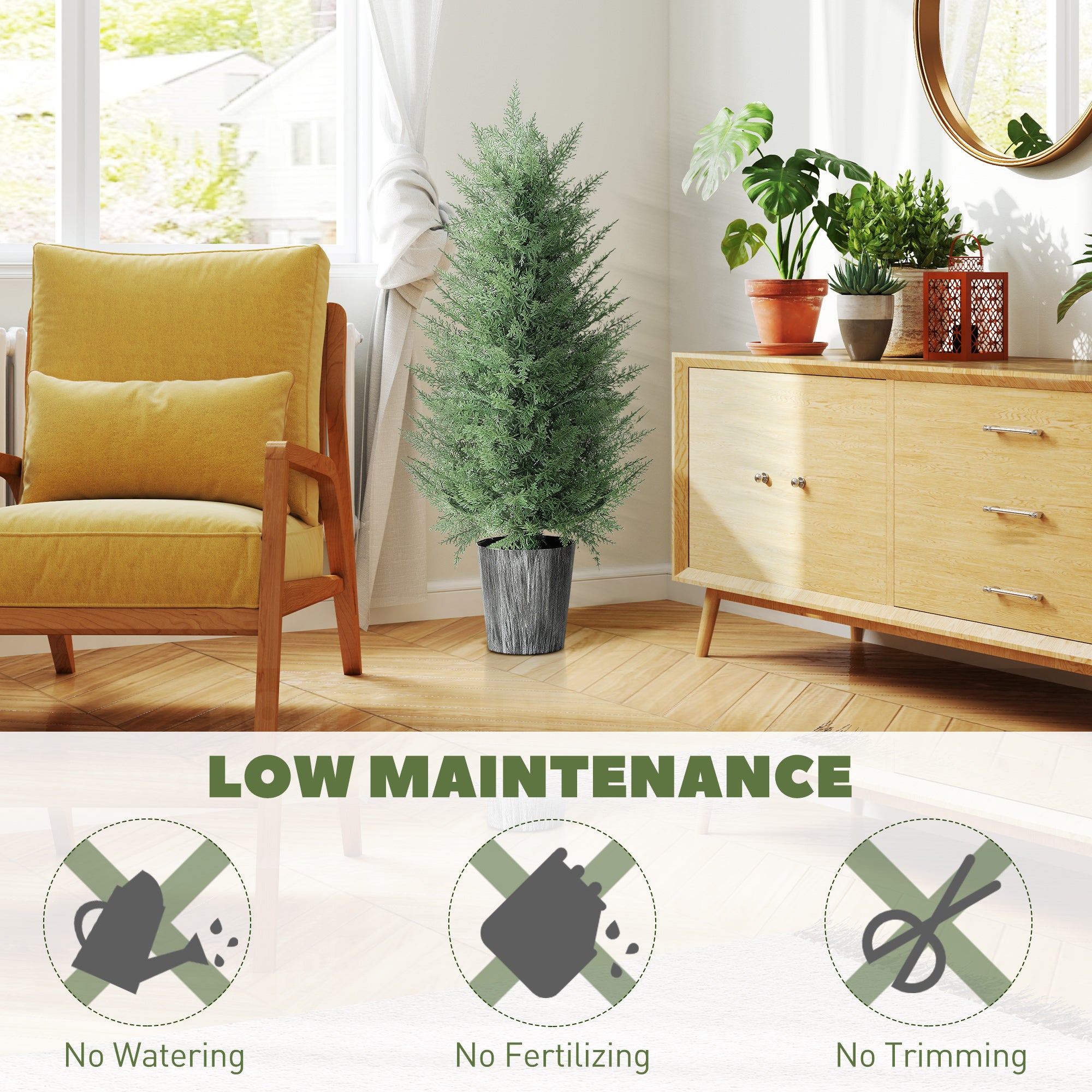 Kozy - 90cm Artificial Cypress Trees Set of 2, UV Resistant Artificial Plants with Decorative Pot, Fake Plants for Indoor Outdoor Decor, Green