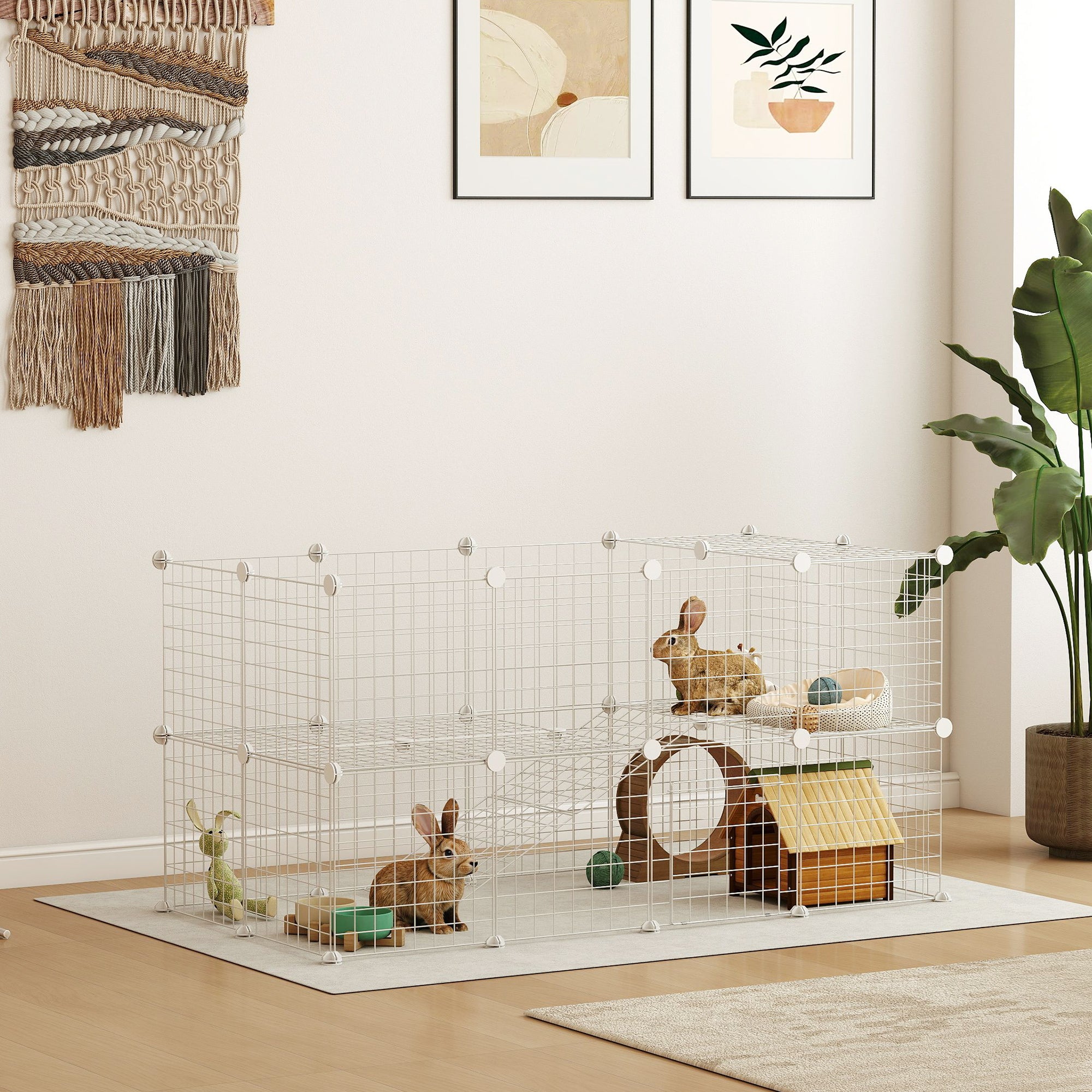Kozy - DIY 36 Panel Pet Playpen Metal Wire Fence for Chinchilla, Hedgehog, Bunny, Indoor, Outdoor Use, White