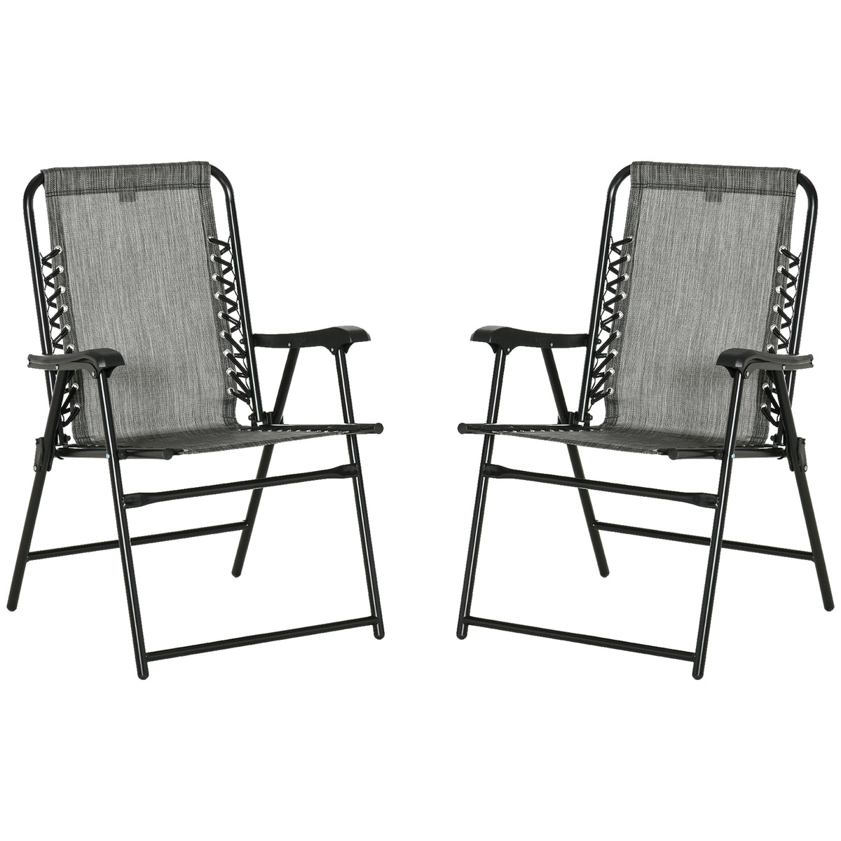 Kozy 2 Pieces Foldable Chair Set, Outdoor Portable Loungers for Camping Pool Beach Deck, Lawn Chairs with Armrest Steel Frame, Grey