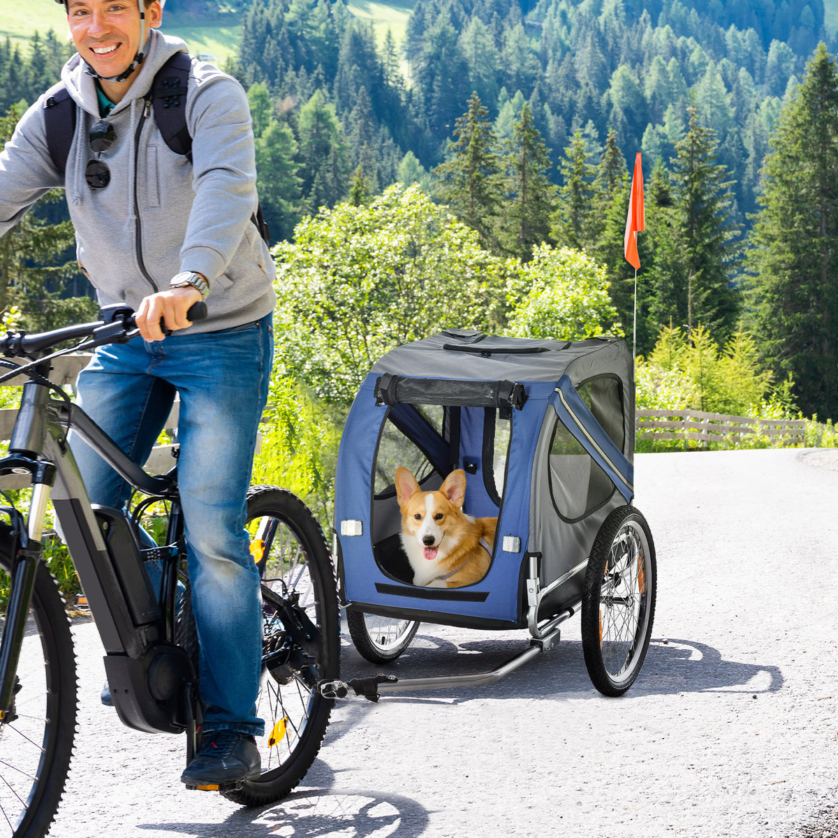 PawHut Dog Bike Trailer Pet Bicycle Trailer Foldable Dog Cat Bike Carrier with Suspension