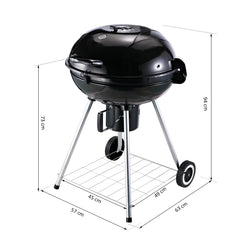 Outsunny Charcoal BBQ Portable Kettle BBQ Charcoal Grill Outdoor Barbecue Picnic Party Camping w/ Wheels