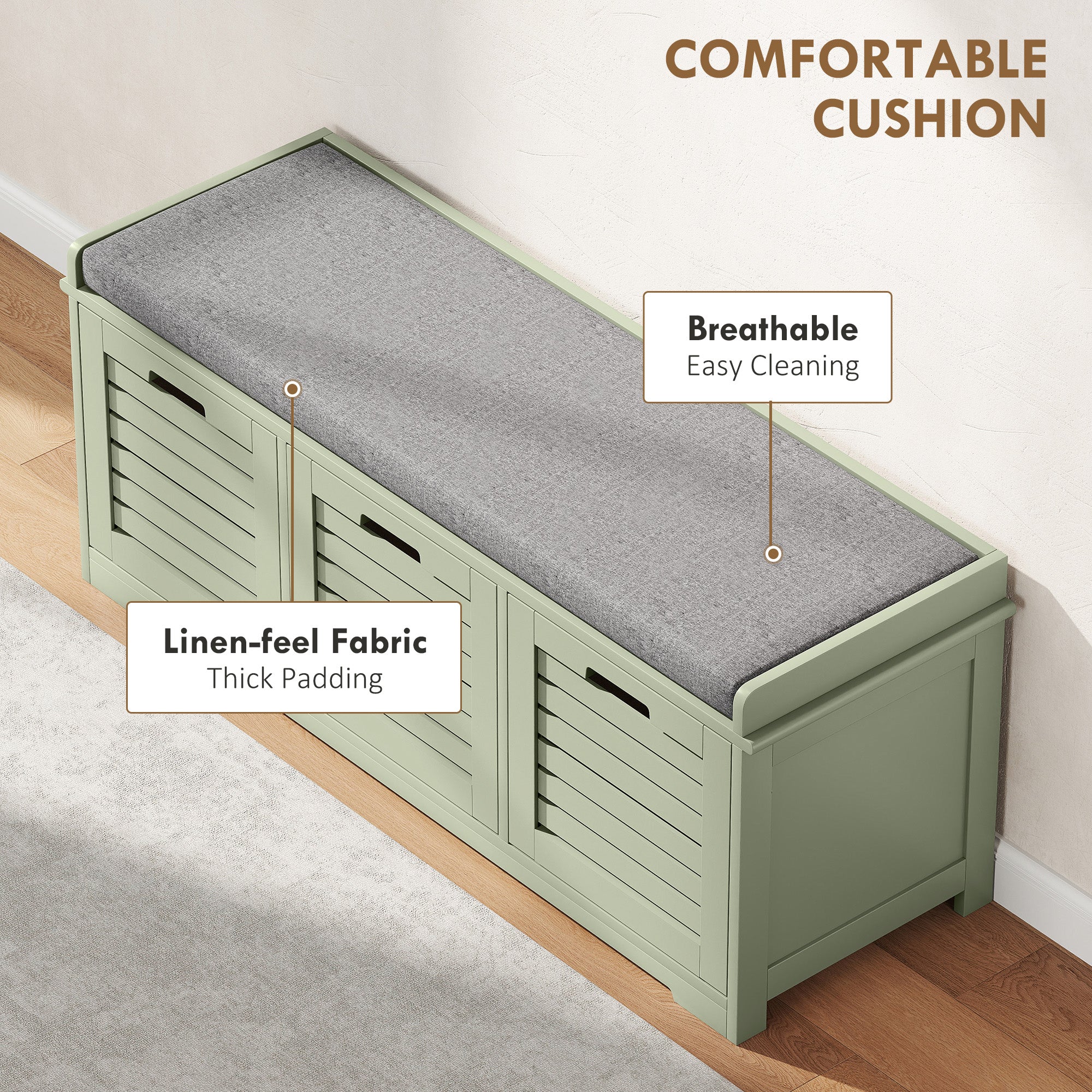 Kozy - 3-Drawer Shoe Storage Bench - Green