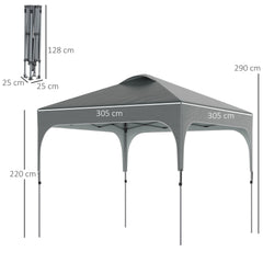Kozy 3 x 3(M) Pop Up Gazebo, UPF 50+ Foldable Canopy Tent with Wheeled Carrybag, 4 Leg Weight Bags, Height Adjustable Marquee Shelter 1 person easy setup for Outdoor Garden Patio Party, Dark Grey