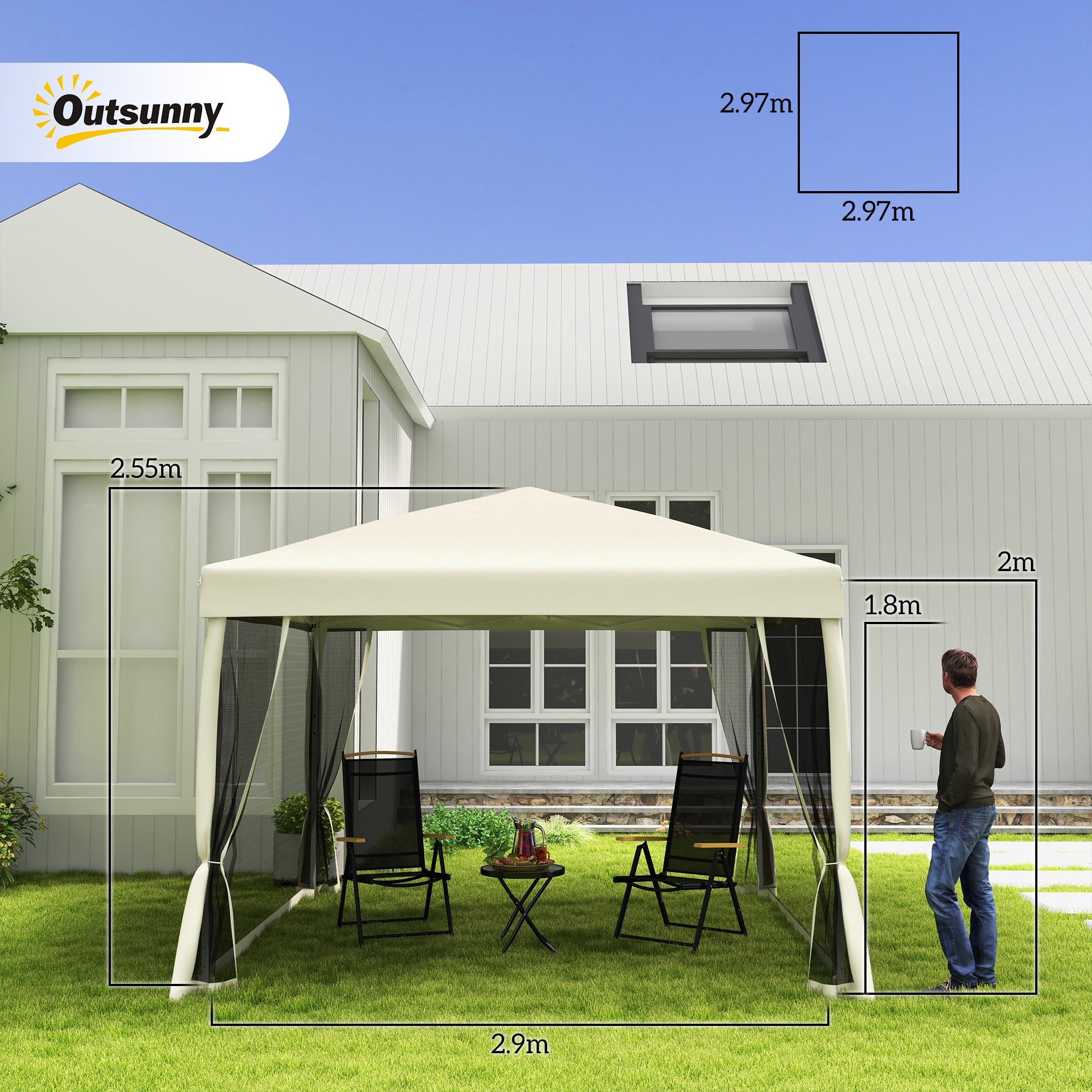 Kozy 3 x 3(m) Pop Up Gazebo with 4 Mesh Sides and Carry Bag, Height Adjustable Party Canopy Tent, Portable Garden Outdoor