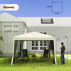 Kozy 3 x 3(m) Pop Up Gazebo with 4 Mesh Sides and Carry Bag, Height Adjustable Party Canopy Tent, Portable Garden Outdoor