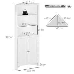 Kozy Triangle Bathroom Cabinet, Corner Bathroom Storage Unit with Cupboard and 3-Tier Shelves, Free Standing, White