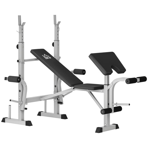 Adjustable Weight Bench with Squat Rack, Heavy Duty Bench Press Rack with Preacher Curl Pad, Leg Developer, Barbell Rack, Butterfly, Home Gym Strength Training Multiuse Workout Bench
