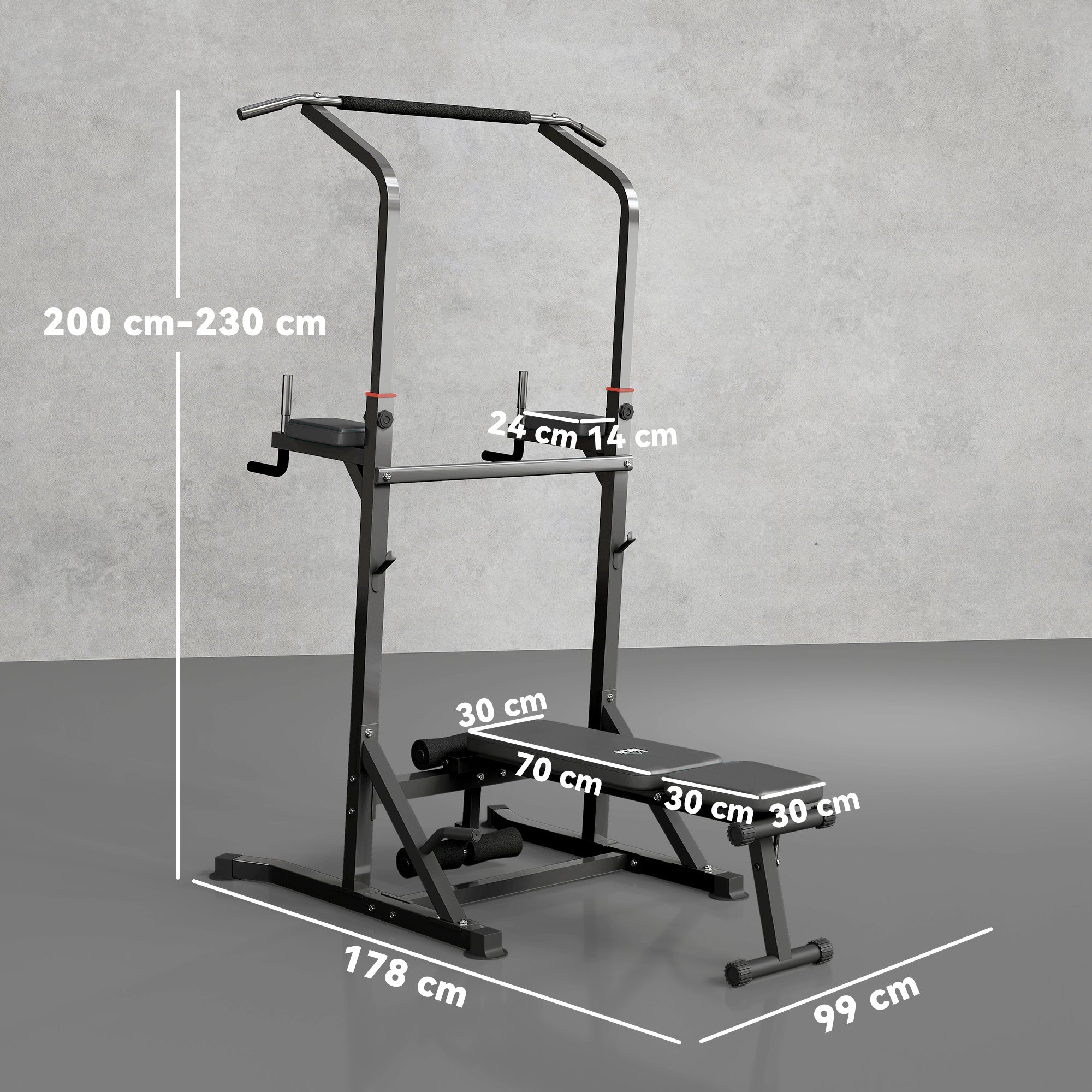 Kozy Pull Up Station with Adjustable Weight Bench, Dip Station and Barbell Rack, Multi-Function Power Tower Free Standing Pull Up Bar for Home Gym