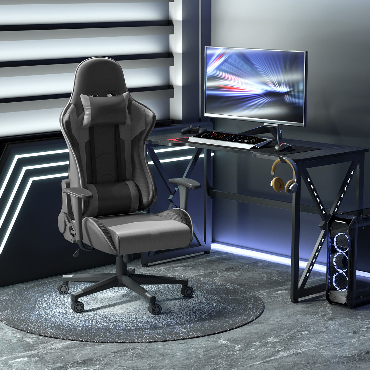 Vinsetto High Back Racing Gaming Chair Reclining 360° Swivel Rocking Height Adjustable with Pillow and Build