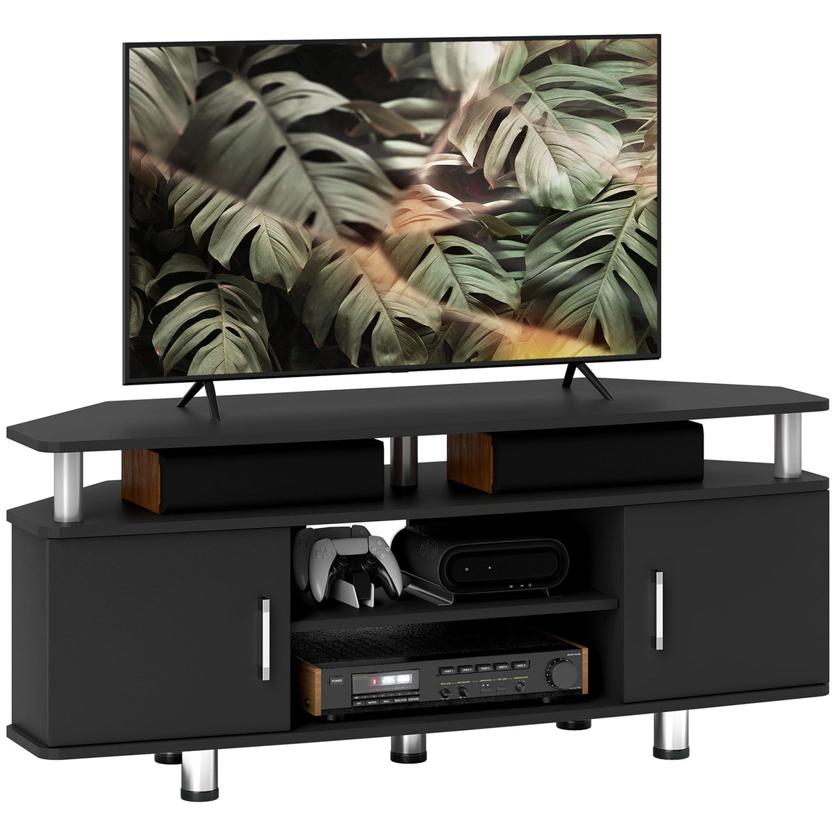 Kozy TV Unit Cabinet for TVs up to 55 Inches with Storage Shelves and Cupboard, Entertainment Centre for Living Room, Black