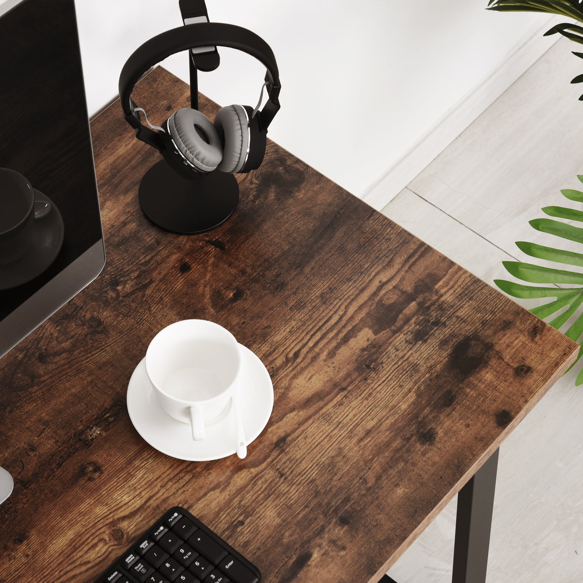 Kozy Computer Table, Writing Desk with Steel Frame and Wood Top, Industrial Home Study Table, 115 x 58 x 74.5cm, Rustic Brown and Black