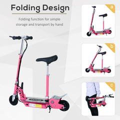 HOMCOM 120W Teens Foldable Kids Powered Scooters 24V Rechargeable Battery Adjustable Ride on Outdoor Toy (Pink)