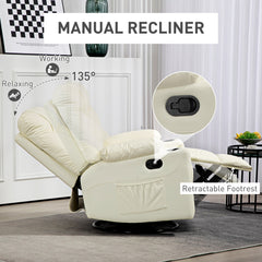HOMCOM Manual Reclining Chair, Recliner Armchair with Swivel, Faux Leather, Footrest, Cup Holders, 86x93x102cm, Cream | Aosom UK