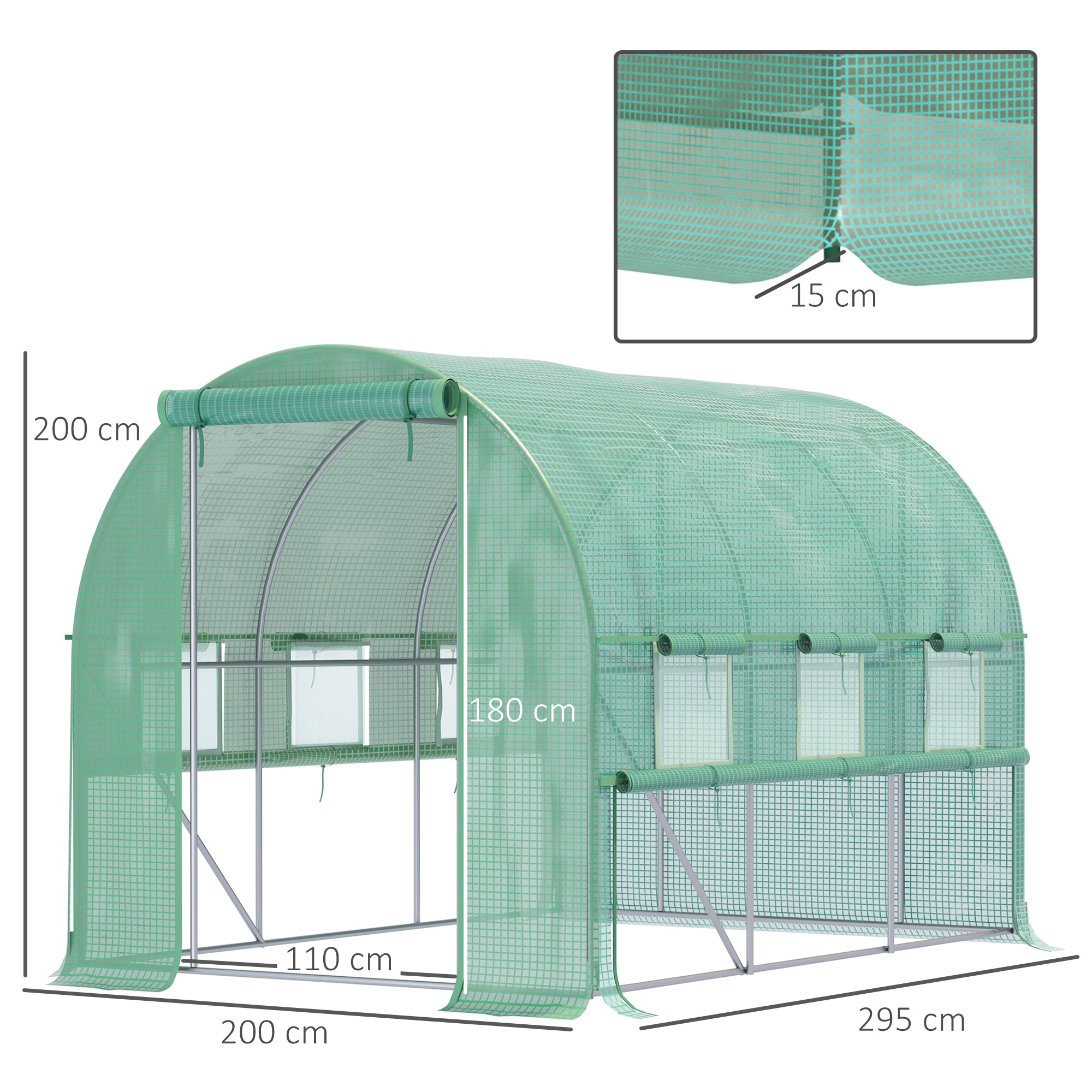 Kozy Walk-in Polytunnel Greenhouse Green House with Roll-up Sidewalls, UV-resistant PE Cover, 3 x 2 x 2m, White