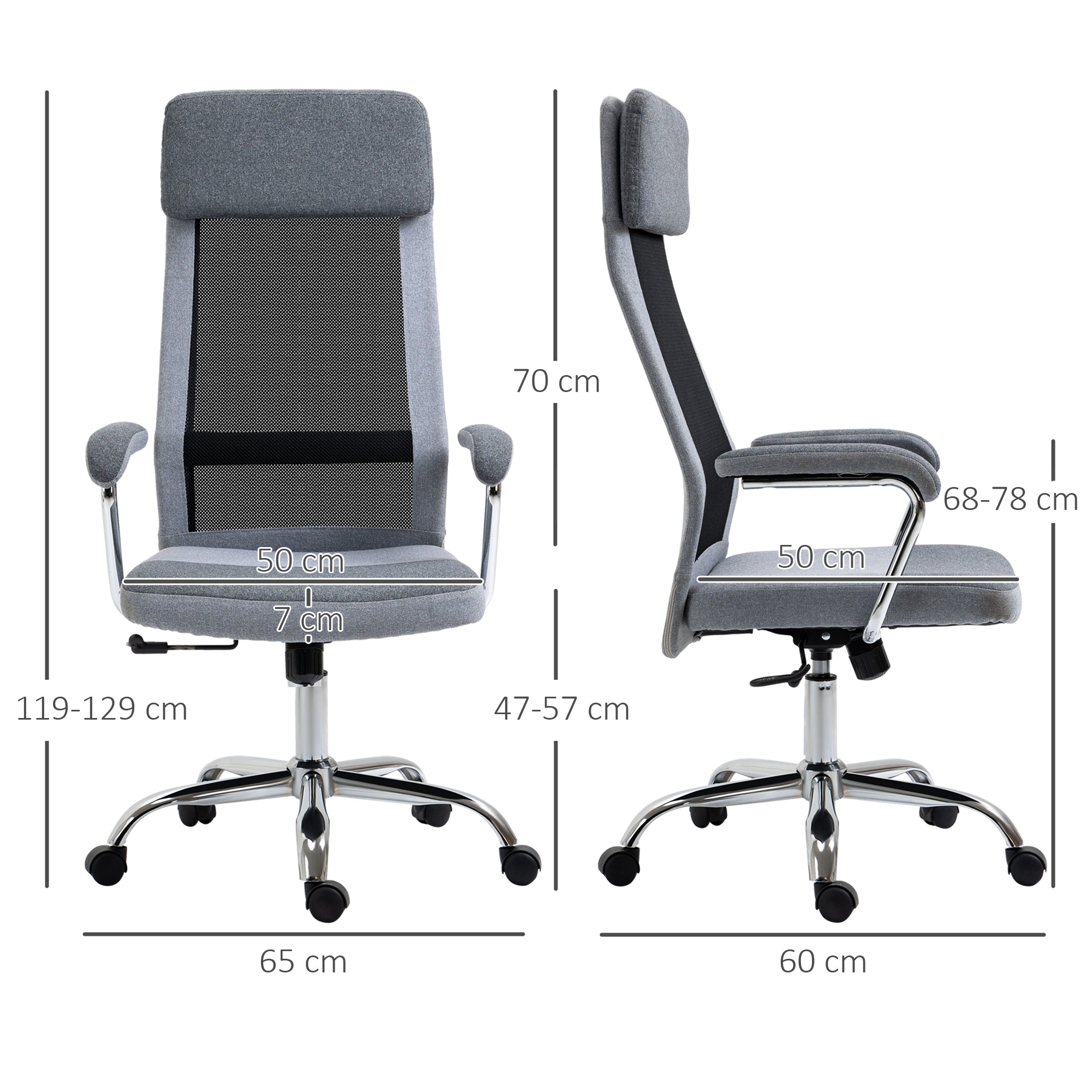 Kozy Office Chair, Ergonomic Desk Chair, High Back Computer Chair with Adjustable Height, Swivel Rolling Wheels, Mesh Back and Linen-Feel Fabric Seat for Home and Study, Grey