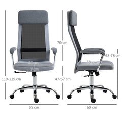Kozy Office Chair, Ergonomic Desk Chair, High Back Computer Chair with Adjustable Height, Swivel Rolling Wheels, Mesh Back and Linen-Feel Fabric Seat for Home and Study, Grey