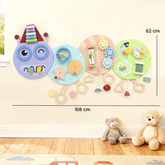 Kozy Caterpillar Busy Board with 7 Activities, for Nursery, Playroom, Home, for 3+ Years