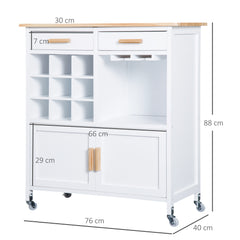 HOMCOM Rolling Kitchen Cart Sideboard Island Portable Serving Utility Storage Display Cabinet Trolley Wood Drawers w/Doors on Wheels&Wine Racks