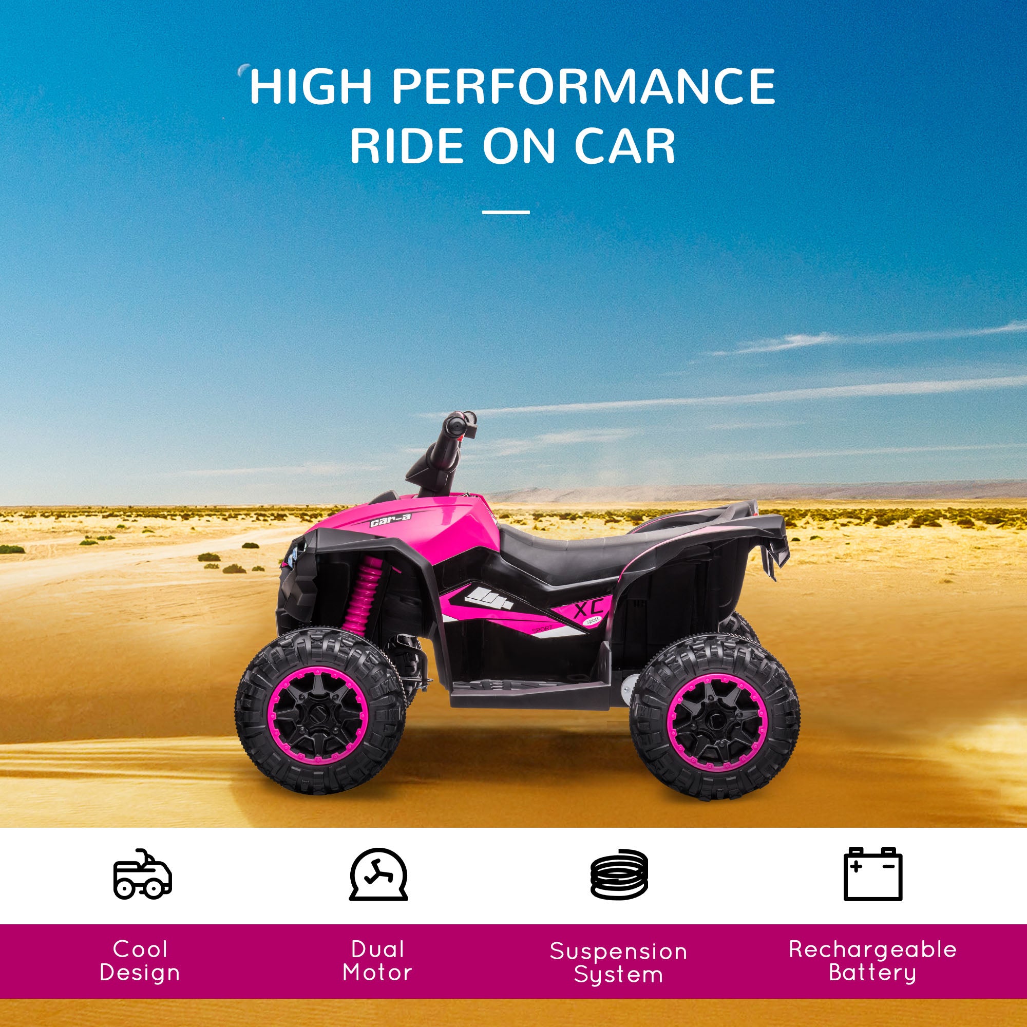Kozy 12V Ride-On Quad Bike w/ Music, Horn, for Ages 3-5 Years - Pink