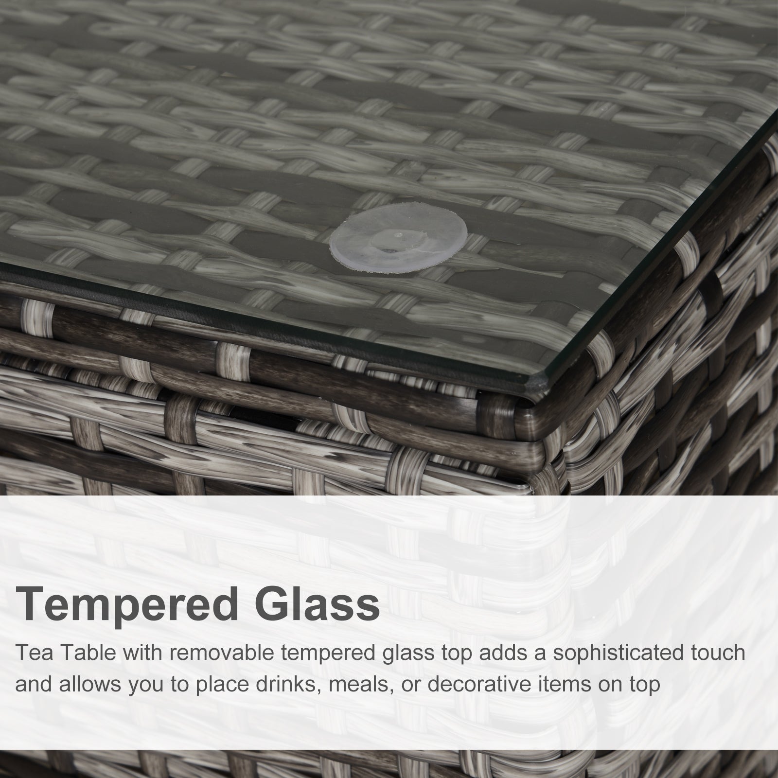 Kozy Square PE Rattan Garden Table, with Glass Table Top - Grey