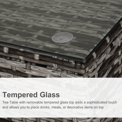 Kozy Square PE Rattan Garden Table, with Glass Table Top - Grey