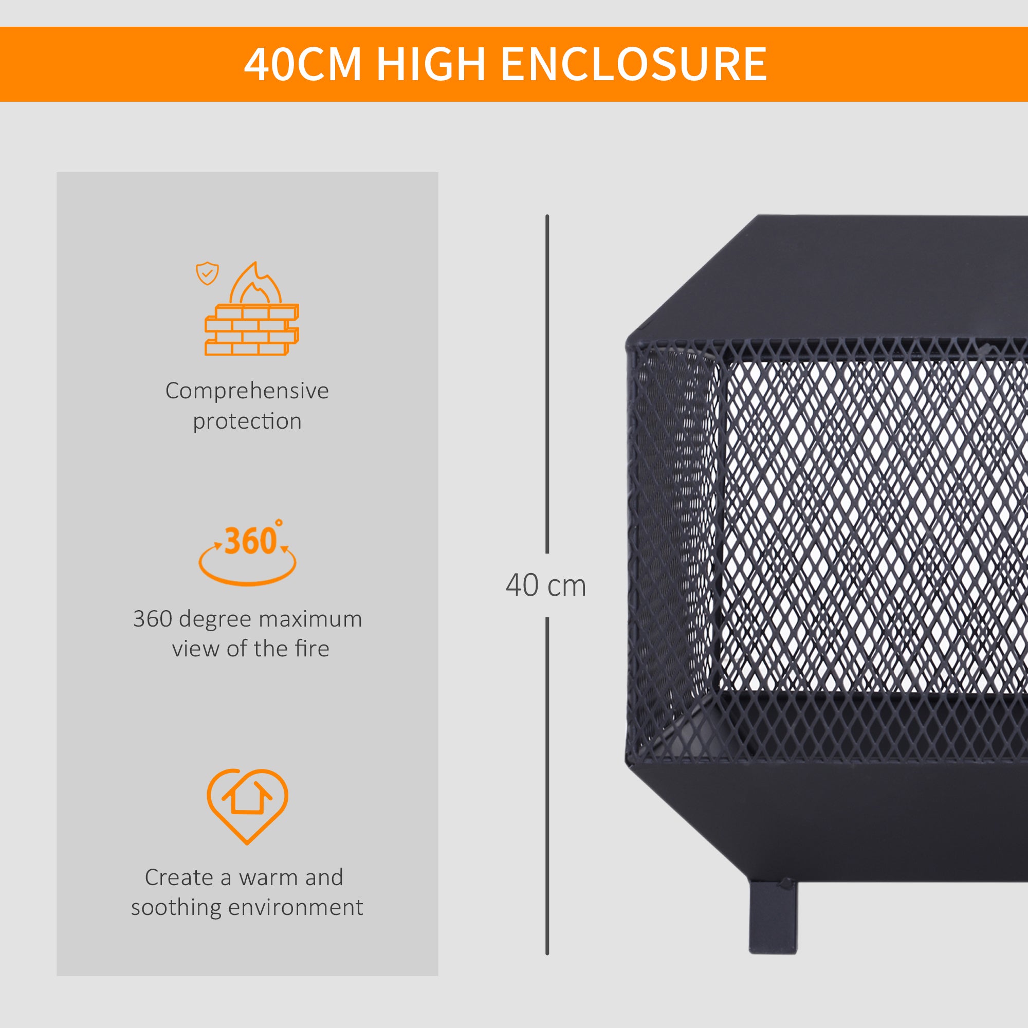 Kozy Metal Square Fire Pit Outdoor Mesh Firepit Brazier w/ Lid, Log Grate, Poker for Backyard, Camping, Bonfire, Wood Burning Stove, 44 x 44 x 40cm, Black