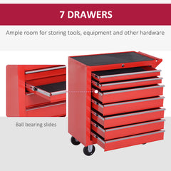 DURHAND Roller Tool Cabinet Storage Chest Box 7 Drawers Roll Wheels Garage Workshop Red