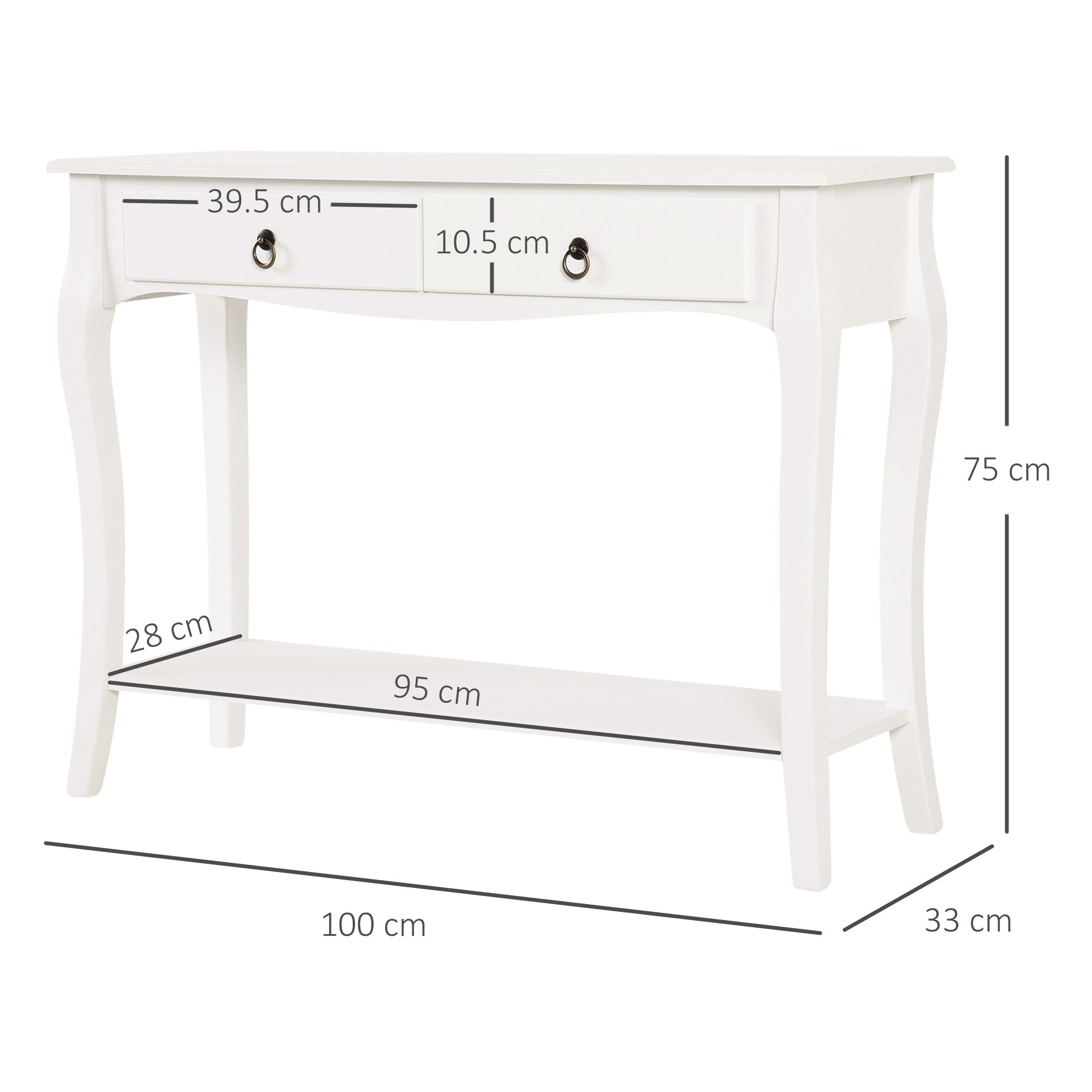 Kozy Console Table Modern Sofa Side Desk with Storage Shelves Drawers for Living Room Entryway Bedroom Ivory White