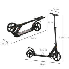 HOMCOM Folding Kick Scooter 2 Big Wheels Teens Adult 14+ Adjustable Ride On Black