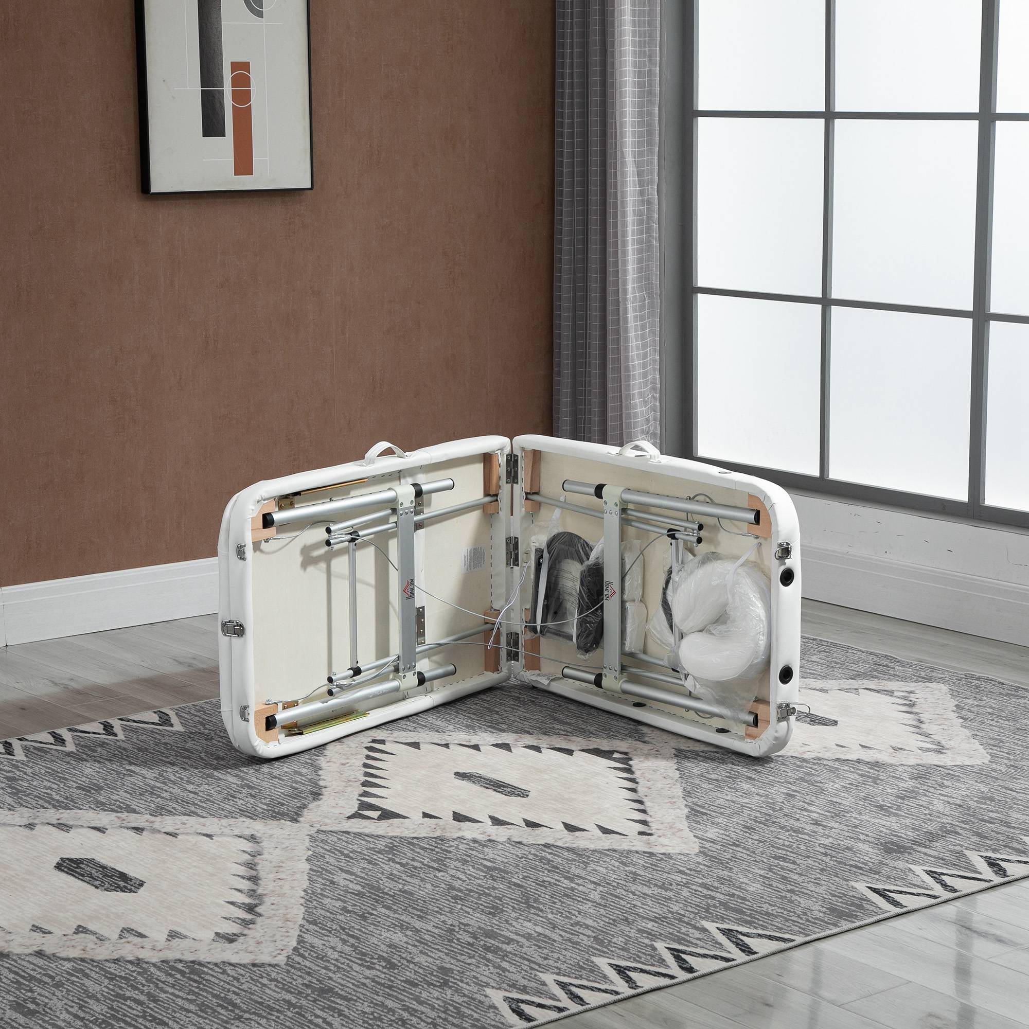 Kozy Foldable Massage Bed Portable Table, 3-Section Aluminium Foldable Beauty Couch, Professional Salon Spa Table with Headrest Support and Carry Bag, 81 cm Width, White