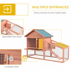 PawHut 2 Tier Rabbit Cage, Solid Wood Bunny House, Water Resistant Asphalt Roof Ramp Sliding tray 144 x 64.5 x 100 cm Red/Brown