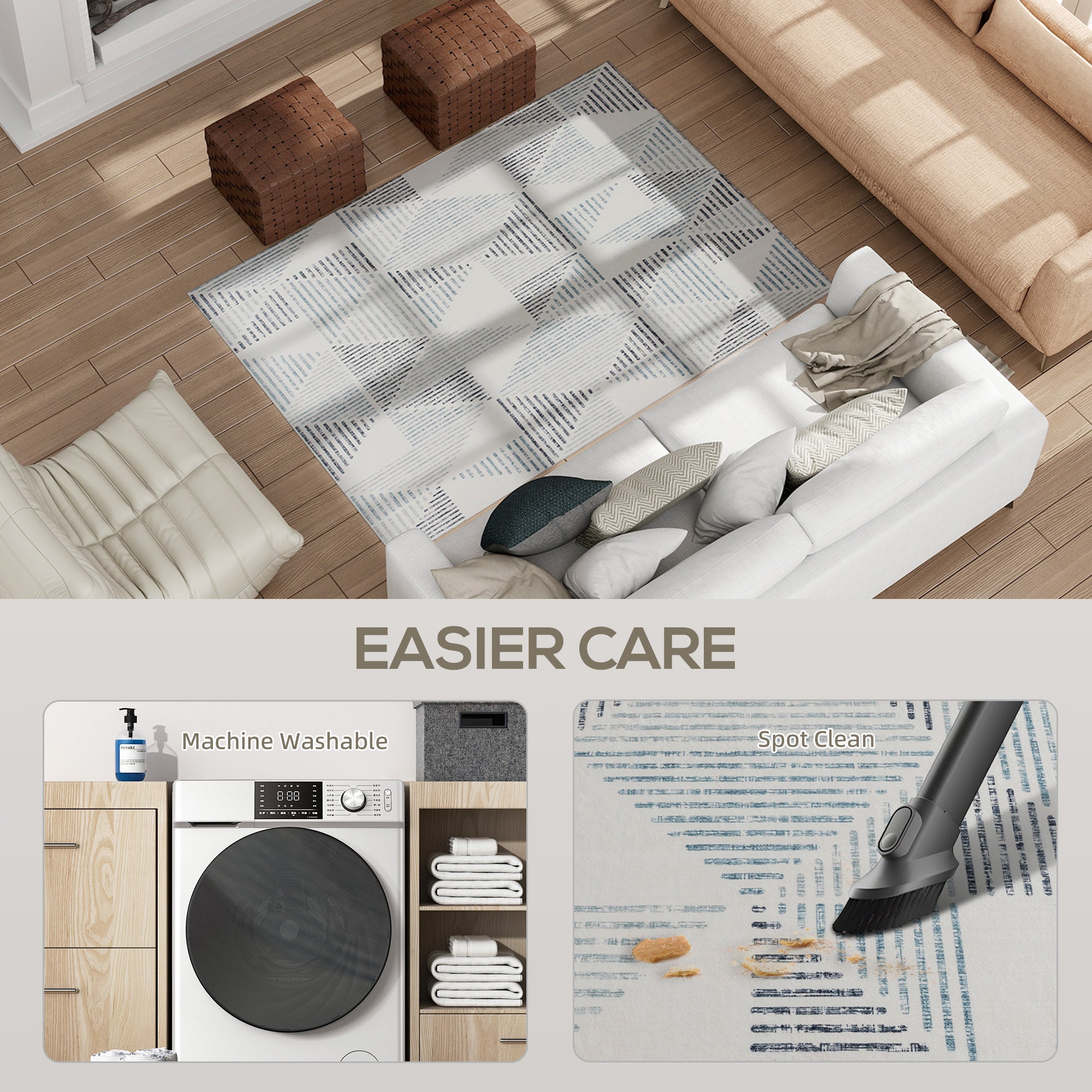 Kozy - Modern Area Rug, Geometric Pattern Non-Slip Washable Rug, Soft Floor Carpet for Living Room, Bedroom, Dining Room, Home Office, 170 x 120 cm, Multi-Coloured