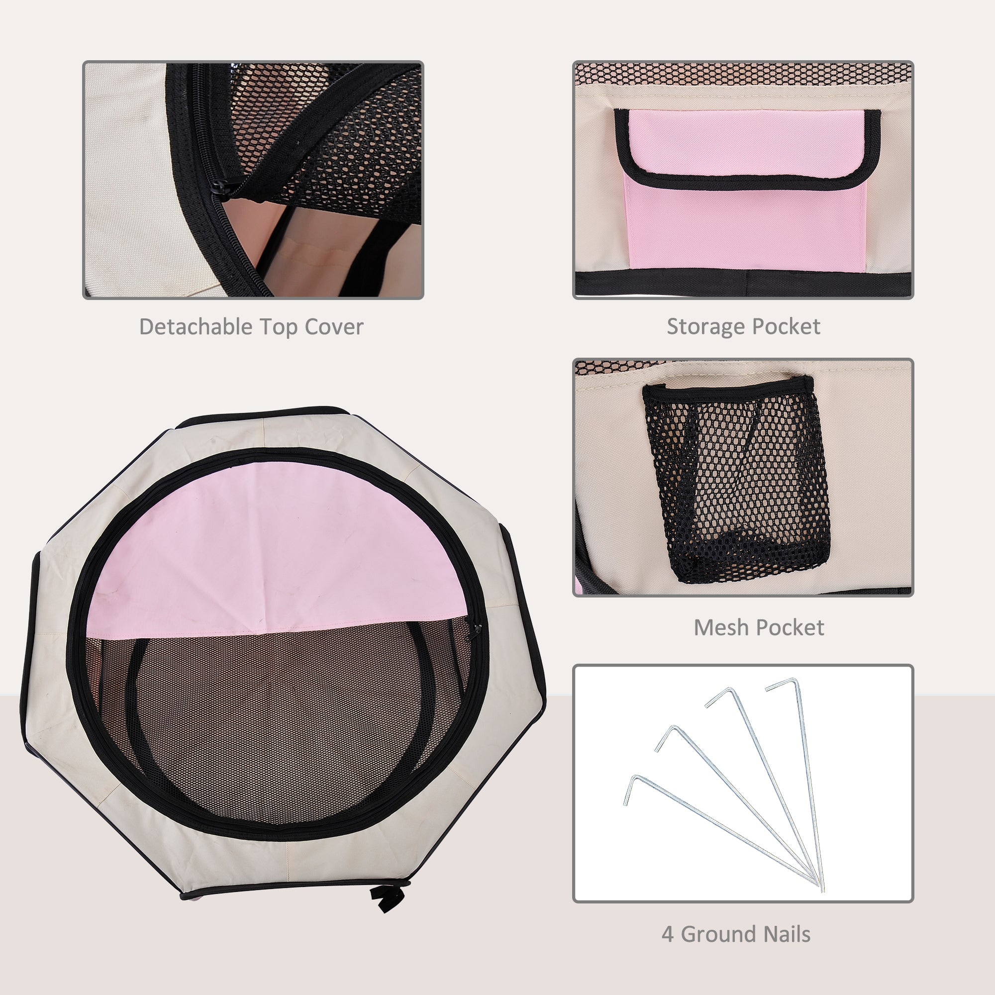 Kozy Portable Cat Dog Playpen Pet Puppy Rabbit Guinea Pig Pen Run Dia 90 x 41H cm Indoor & Outdoor Pink