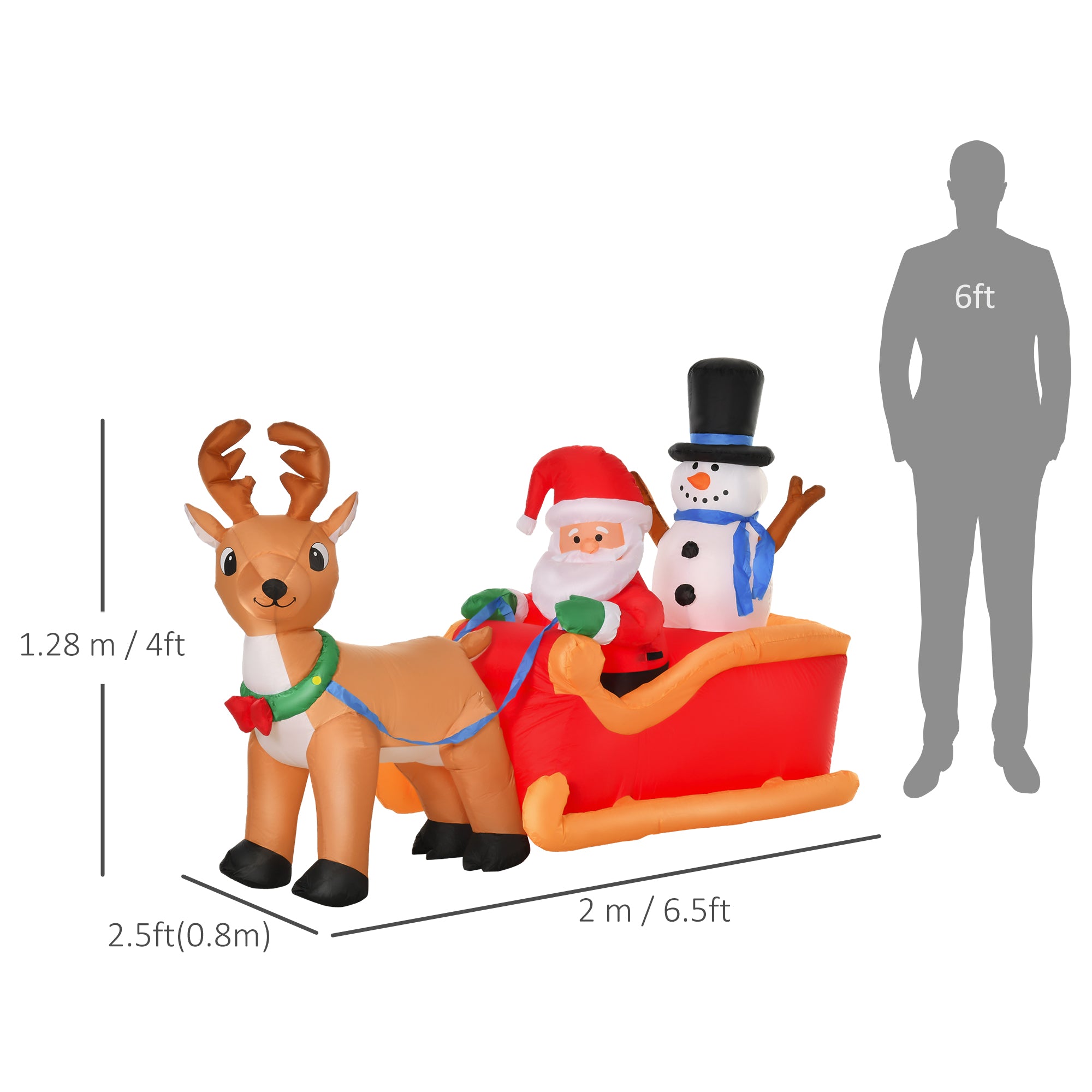 Kozy 6.5ft Christmas Inflatable Santa Claus on Sleigh Deer, LED Lighted for Home Indoor Outdoor Garden Lawn Decoration Party Prop