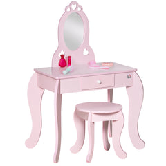 Kozy Kids Vanity Table & Stool Girls Dressing Set Make Up Desk Chair Dresser Play Set with Mirror Pink