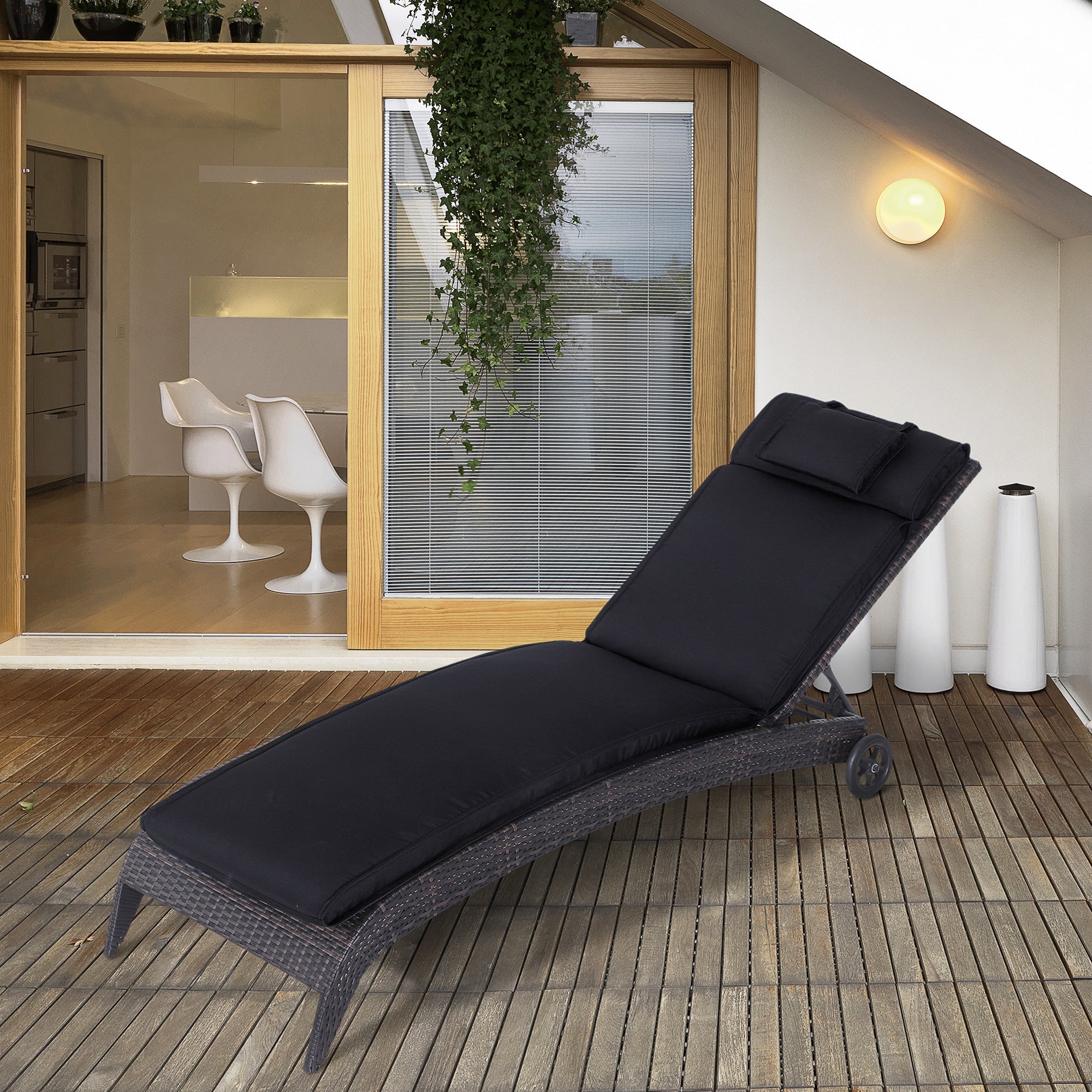 Outsunny Replacement Thick Cushion for Sun Lounger, Recliner Chair Relaxer Pad with Pillow, Black | Aosom UK