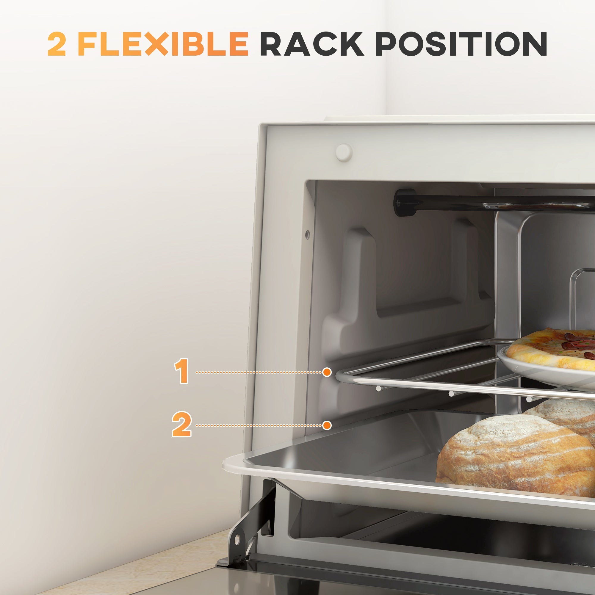 HOMCOM Mini Oven, 9L Countertop Electric Grill, Toaster Oven with Adjustable Temperature, Timer, Baking Tray and Wire Rack, 750W, Cream | Aosom UK